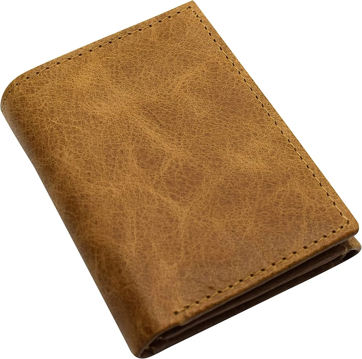 Marshal RFID Blocking Men's Cowhide Leather Outside ID Credit Card Holder Trifold Tan Wallet