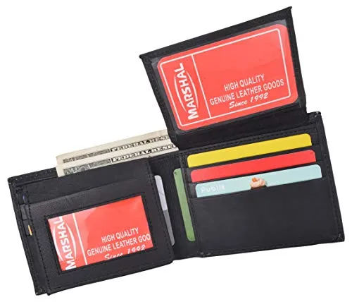 Mens Leather Multi Card Bifold with Double Flip-up 4 ID Windows Black