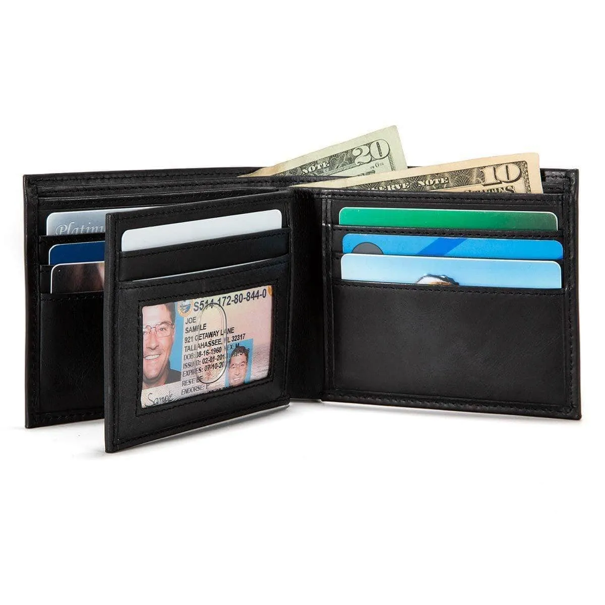 Mens RFID Blocking Bifold Wallet 10 slot - Classic Leather