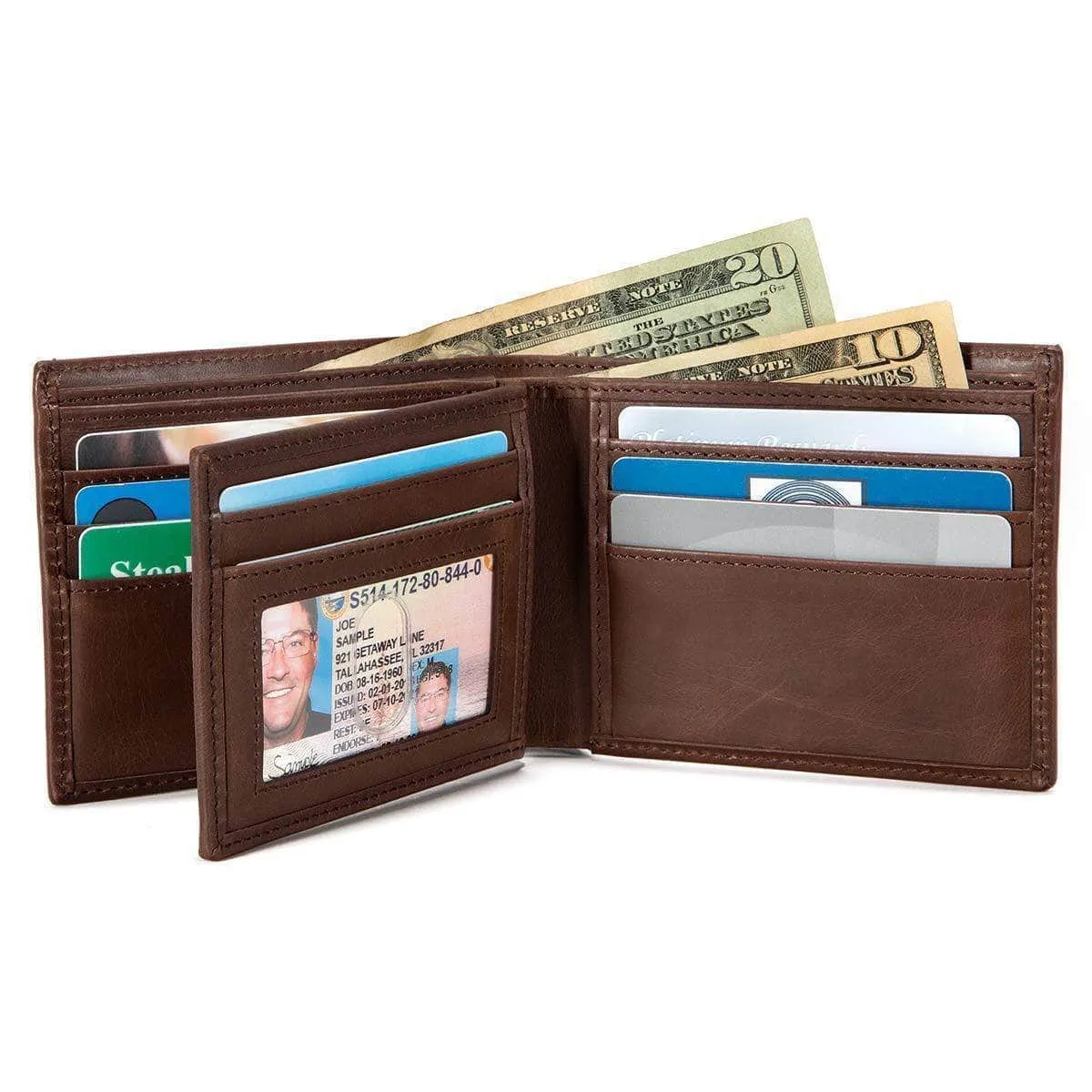 Mens RFID Blocking Bifold Wallet 10 slot - Classic Leather