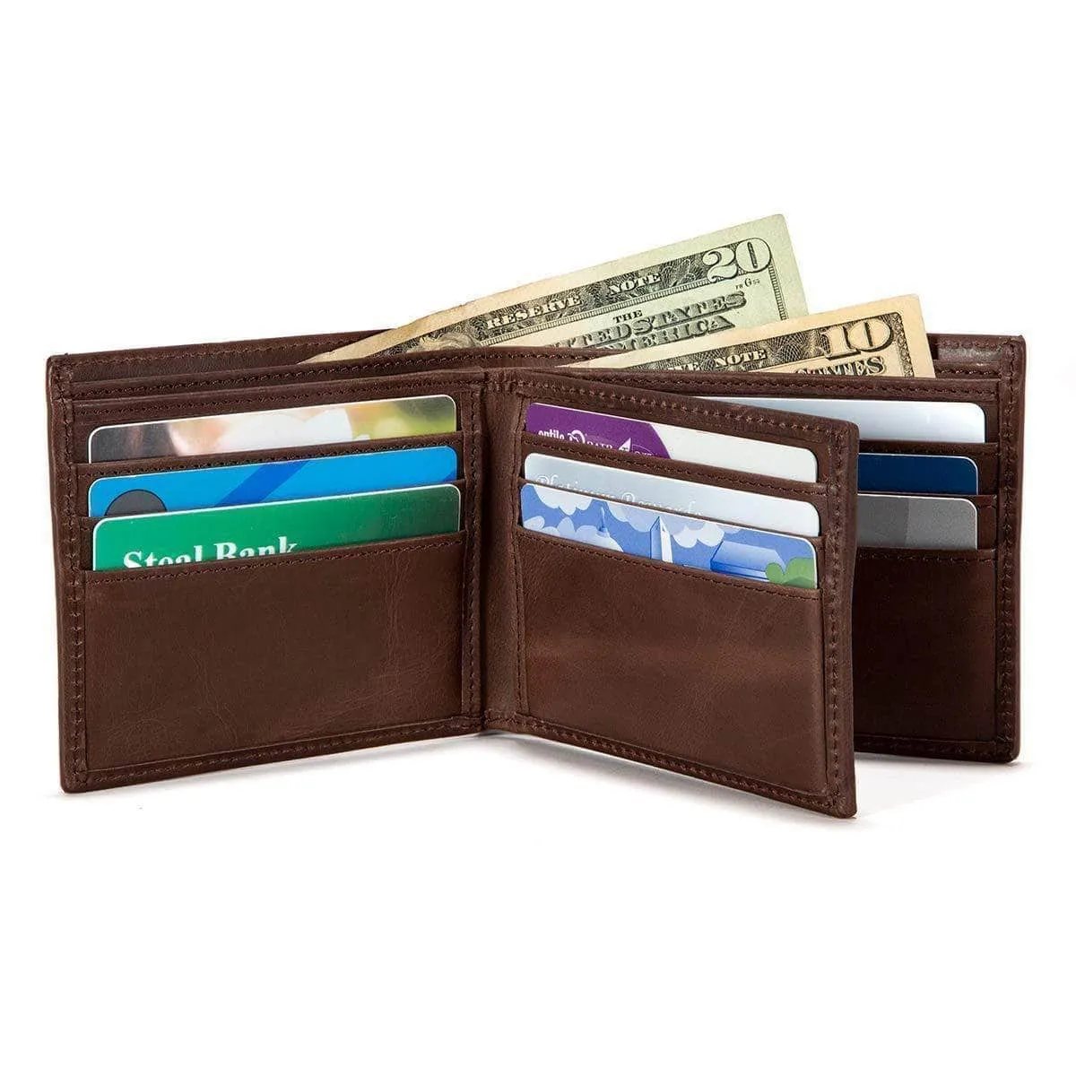 Mens RFID Blocking Bifold Wallet 10 slot - Classic Leather