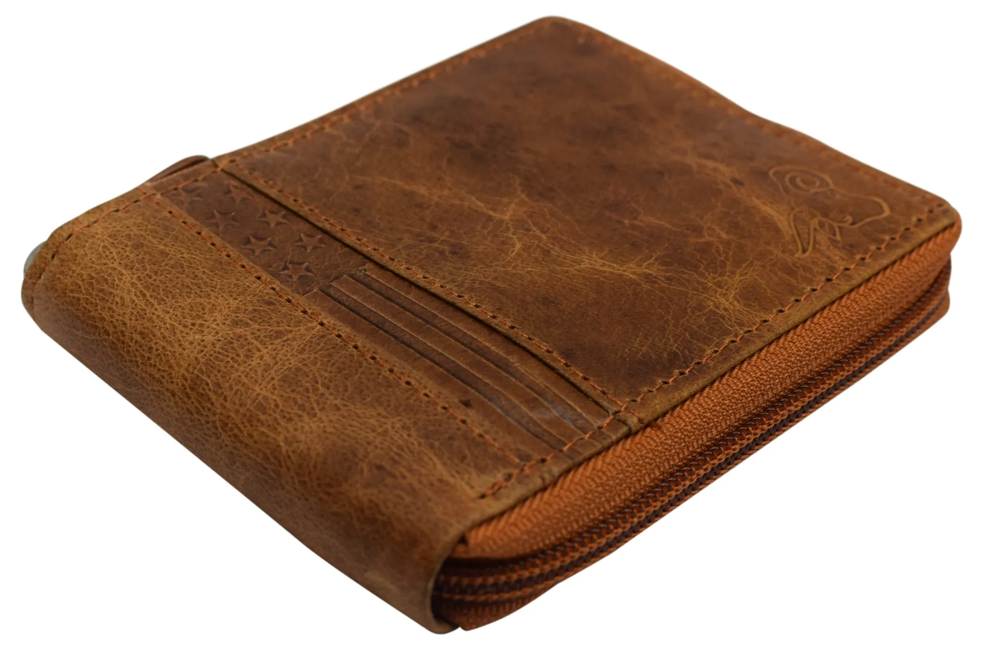 Mens RFID Blocking Wallets Zipper Leather Wallet for Men Bifold RFID Card Holder USA (Tan)