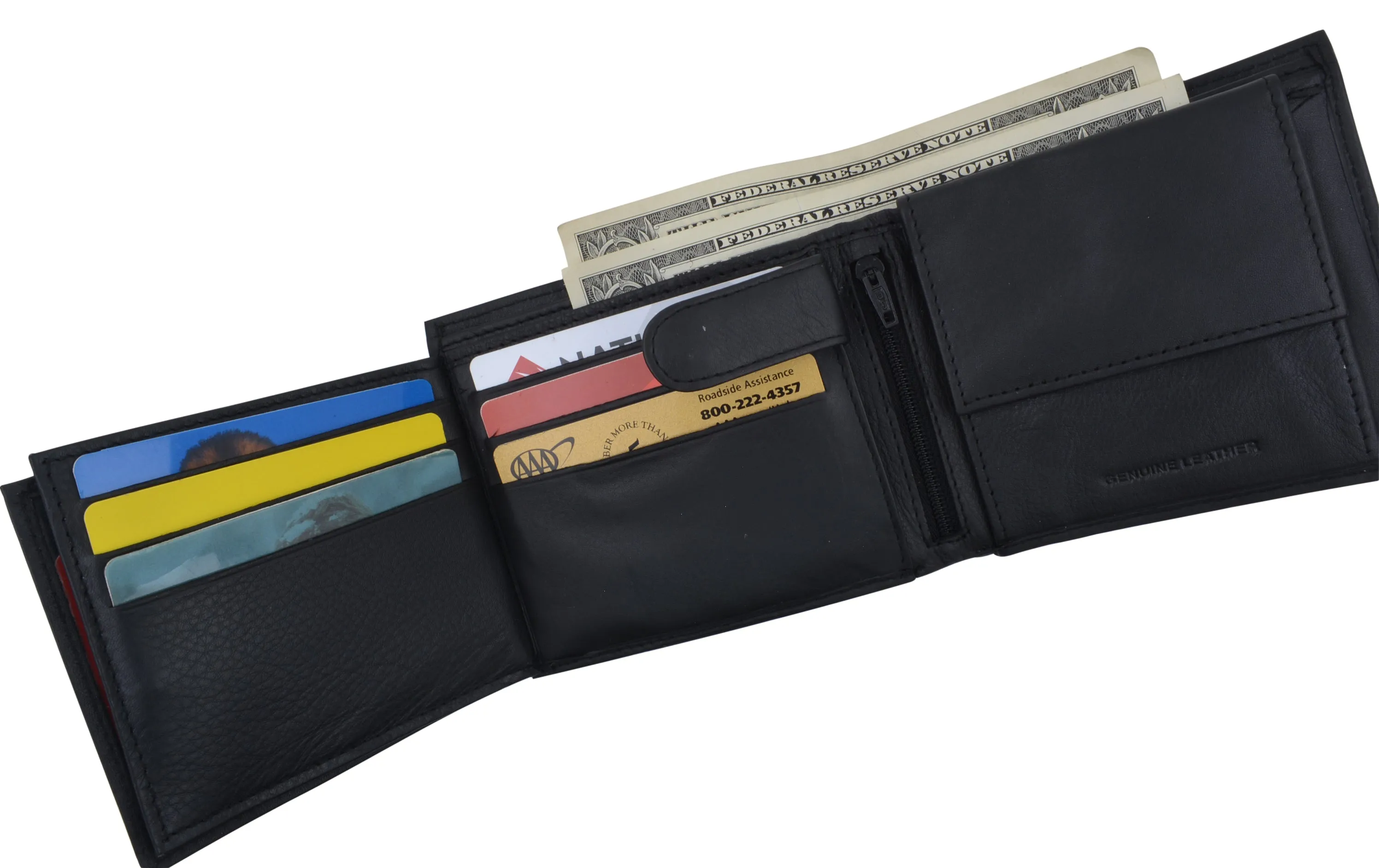 Mens RFID Leather Multi Credit Card ID Snap Bifold Wallet with Coin Pouch