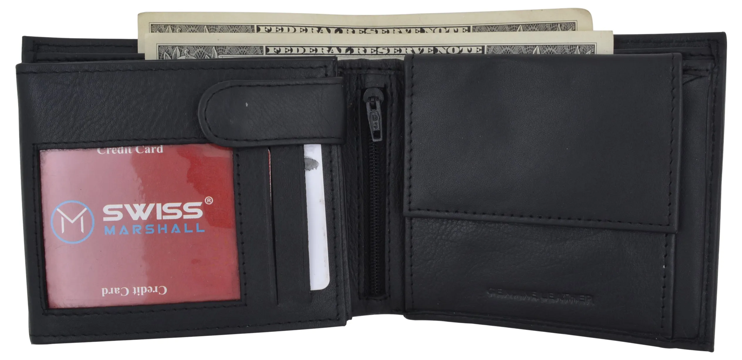 Mens RFID Leather Multi Credit Card ID Snap Bifold Wallet with Coin Pouch