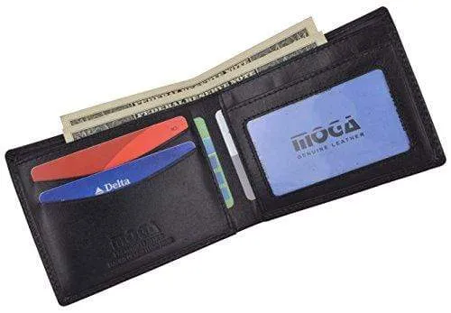 Men's Slim Bifold Wallet Genuine Leather Thin Wallet for Men With ID Window by Moga