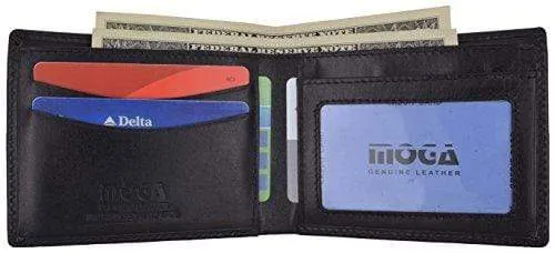 Men's Slim Bifold Wallet Genuine Leather Thin Wallet for Men With ID Window by Moga