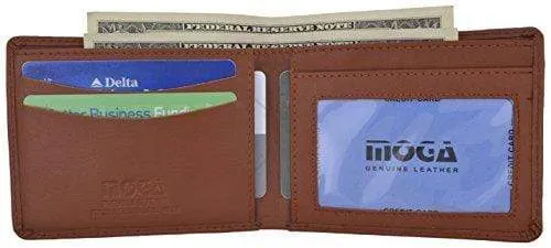 Men's Slim Bifold Wallet Genuine Leather Thin Wallet for Men With ID Window by Moga