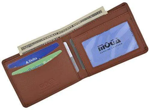 Men's Slim Bifold Wallet Genuine Leather Thin Wallet for Men With ID Window by Moga