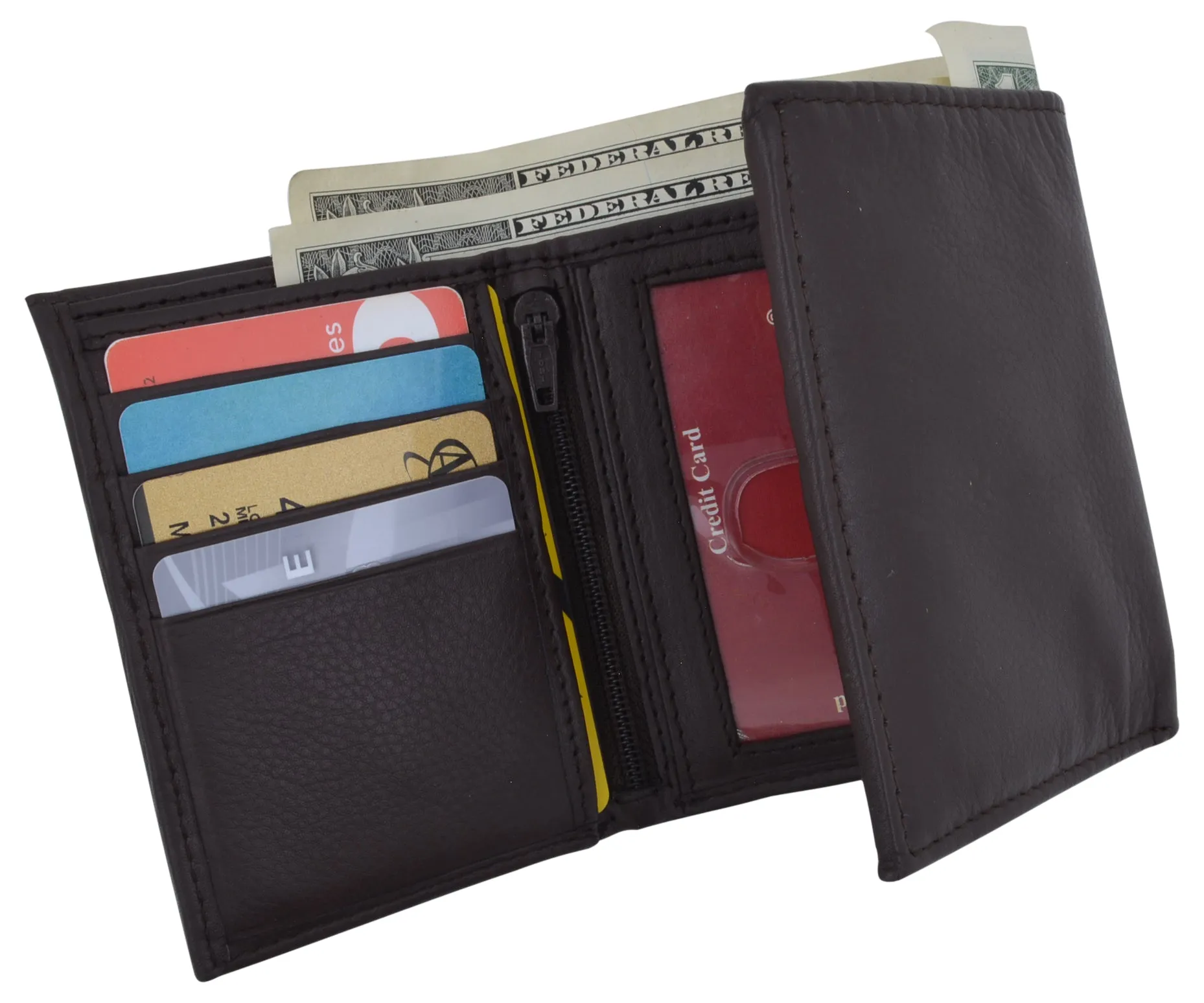 Mens Wallets Leather RFID Blocking Trifold Wallet Extra Capacity Removable ID Card Holder Insert