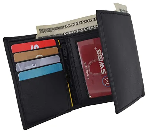 Mens Wallets Leather RFID Blocking Trifold Wallet Extra Capacity Removable ID Card Holder Insert