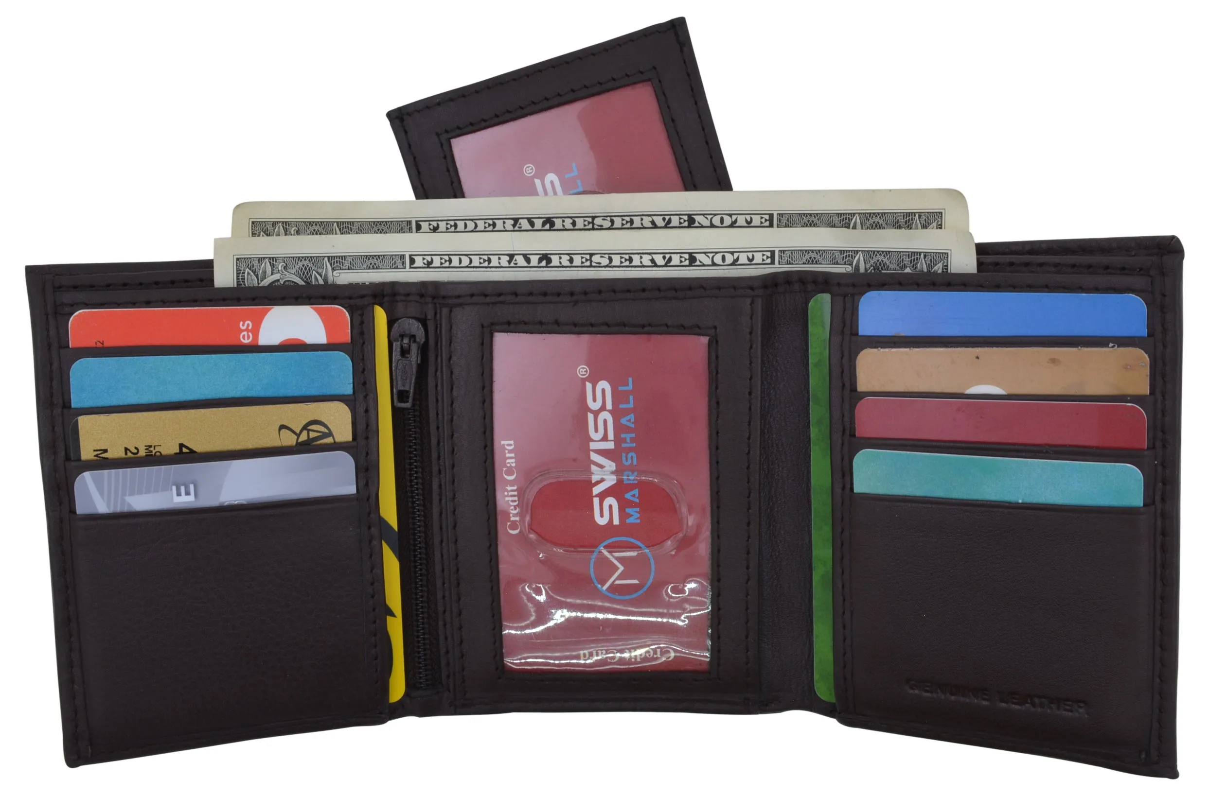 Mens Wallets Leather RFID Blocking Trifold Wallet Extra Capacity Removable ID Card Holder Insert