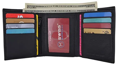 Mens Wallets Leather RFID Blocking Trifold Wallet Extra Capacity Removable ID Card Holder Insert