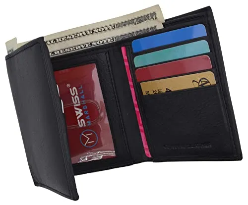 Mens Wallets Leather RFID Blocking Trifold Wallet Extra Capacity Removable ID Card Holder Insert