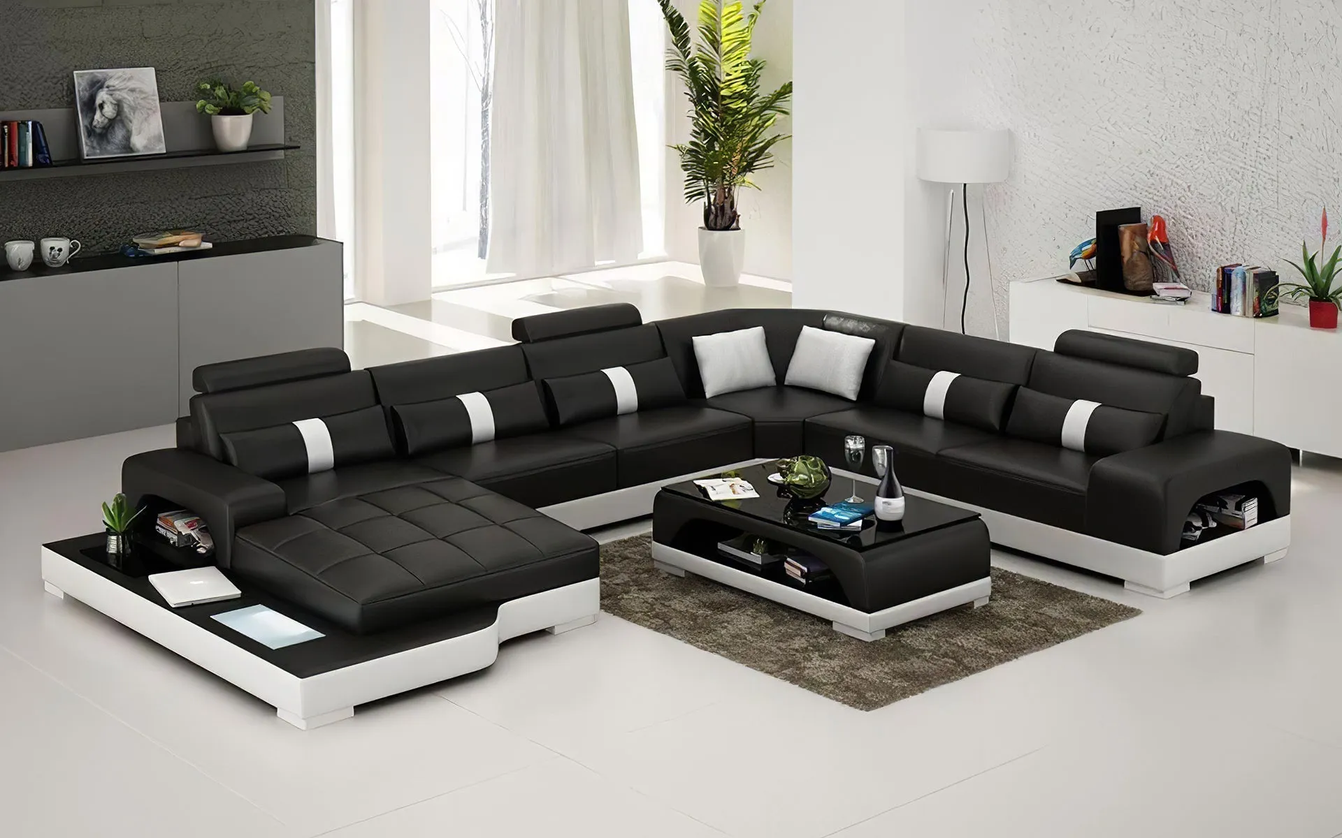 Mequon Large Leather Sectional with LED Lights