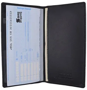 Moga Hand Made Genuine Leather Checkbook & Register Cover Holder Case Slim Wallet (1, Black)