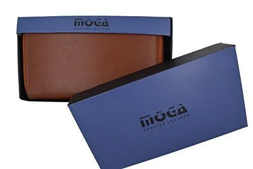 Moga Large Capacity Women Wallet Genuine Leather Clutch Wallet Card Holder Organizer Ladies Purse Double Zipper Long Wallet (1, Tan)