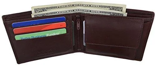 Moga Large Men's Genuine Leather Bifold Wallet With Coin Pouch (1, Brown)