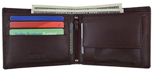 Moga Large Men's Genuine Leather Bifold Wallet With Coin Pouch (1, Brown)