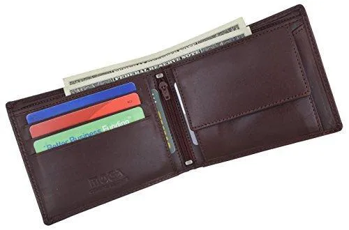 Moga Large Men's Genuine Leather Bifold Wallet With Coin Pouch (1, Brown)