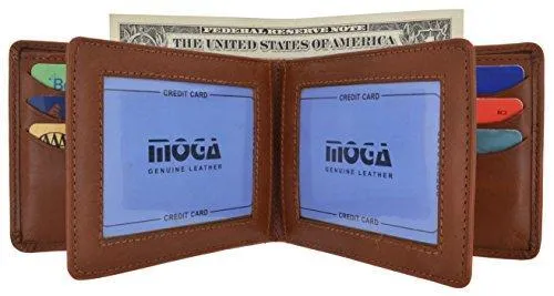 Moga Men's Bifold Genuine Leather Wallet With Double Center Flap And 3 ID Windows