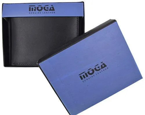 Moga Men's Bifold Genuine Leather Wallet With Double Center Flap And 3 ID Windows