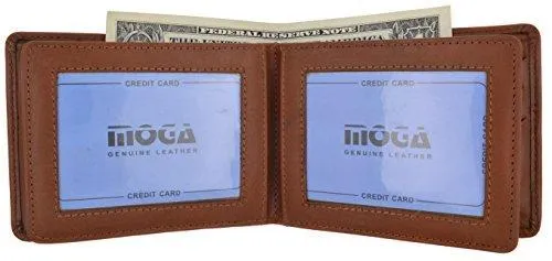 Moga Men's Bifold Genuine Leather Wallet With Double Center Flap And 3 ID Windows