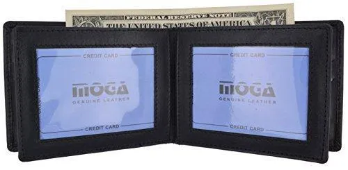 Moga Men's Bifold Genuine Leather Wallet With Double Center Flap And 3 ID Windows