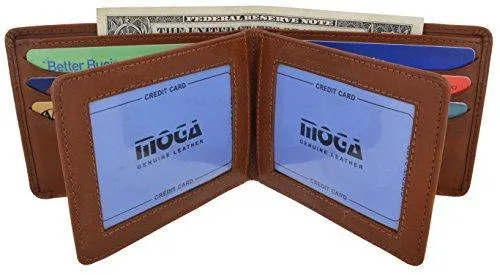 Moga Men's Bifold Genuine Leather Wallet With Double Center Flap And 3 ID Windows