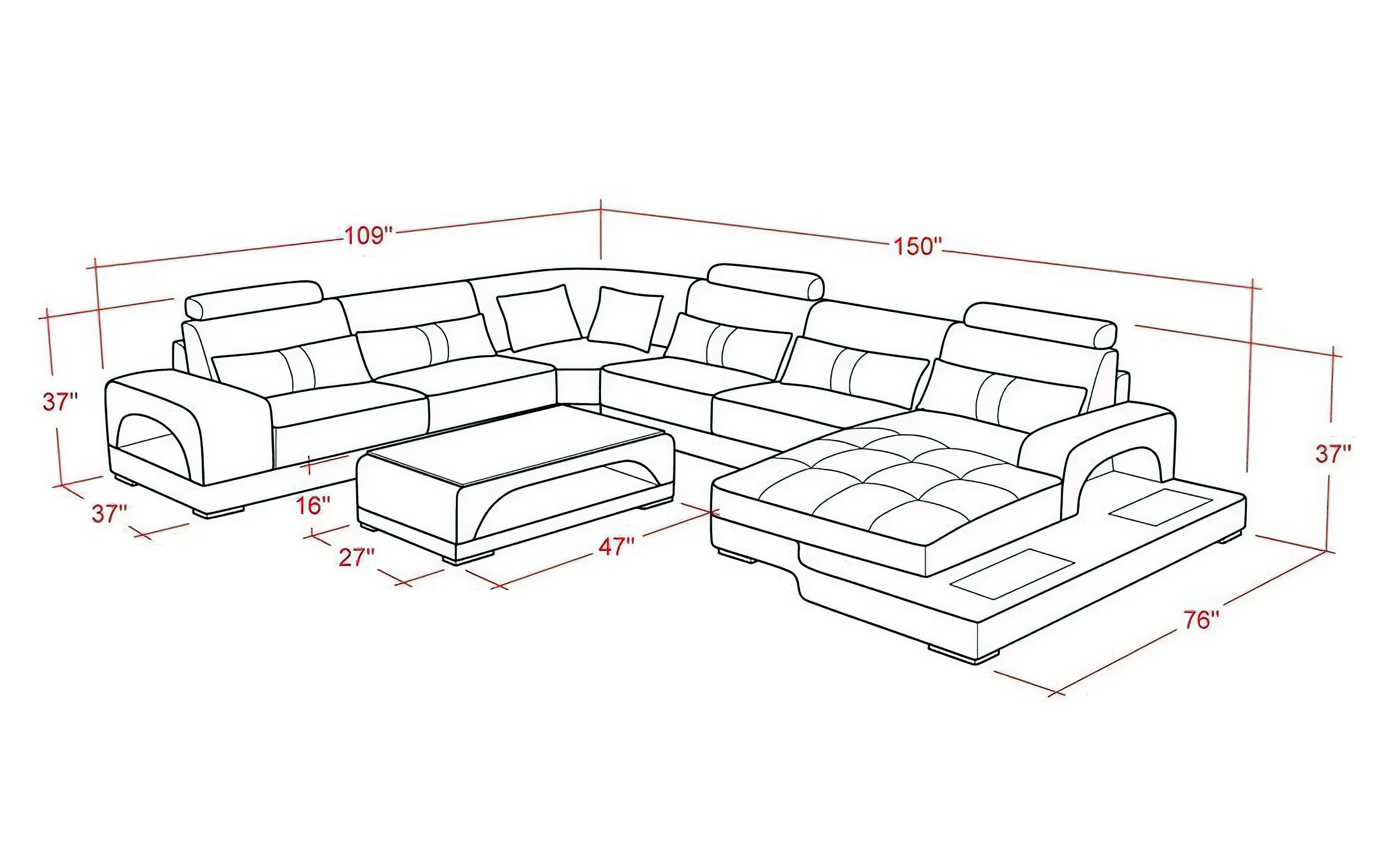 Molinaro Leather Sectional with Adjustable Headrest