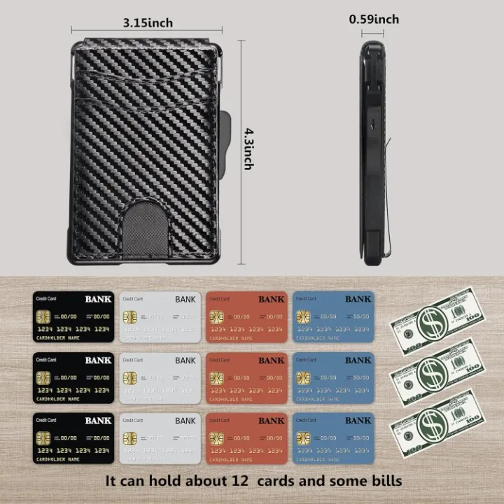 Money Clip Slim Leather Card Holder RFID Blocking Pop Up Wallet for Men