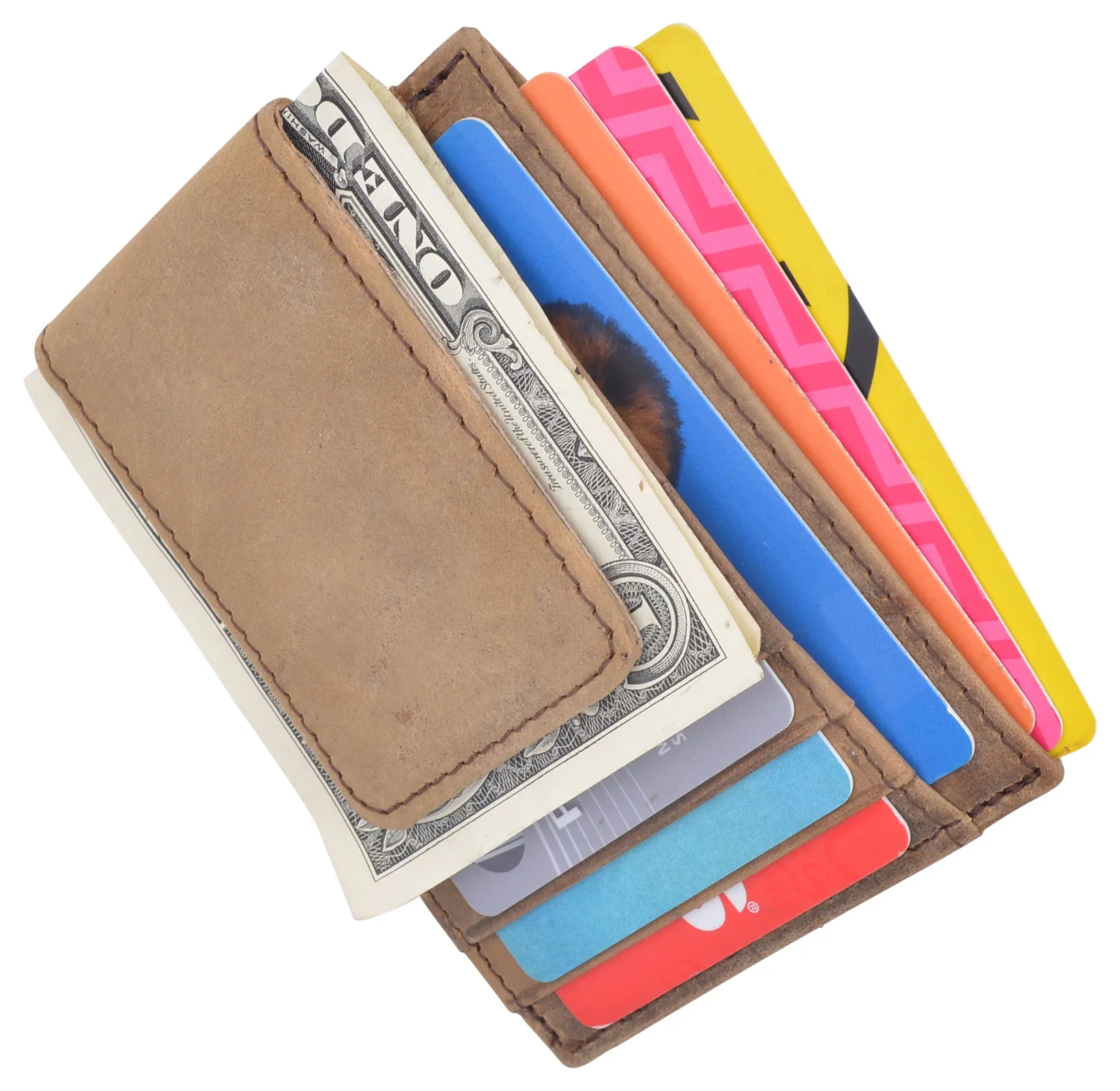 Money Clip Slim Vintage Leather Wallet For Men Front Pocket RFID Blocking Card Holder With Rare Earth Magnets