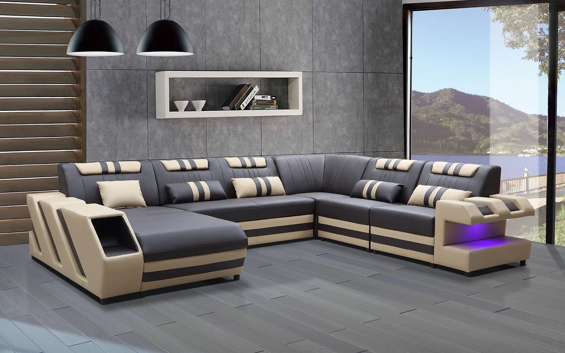 Neptune Modern Leather Sectional with LED Light