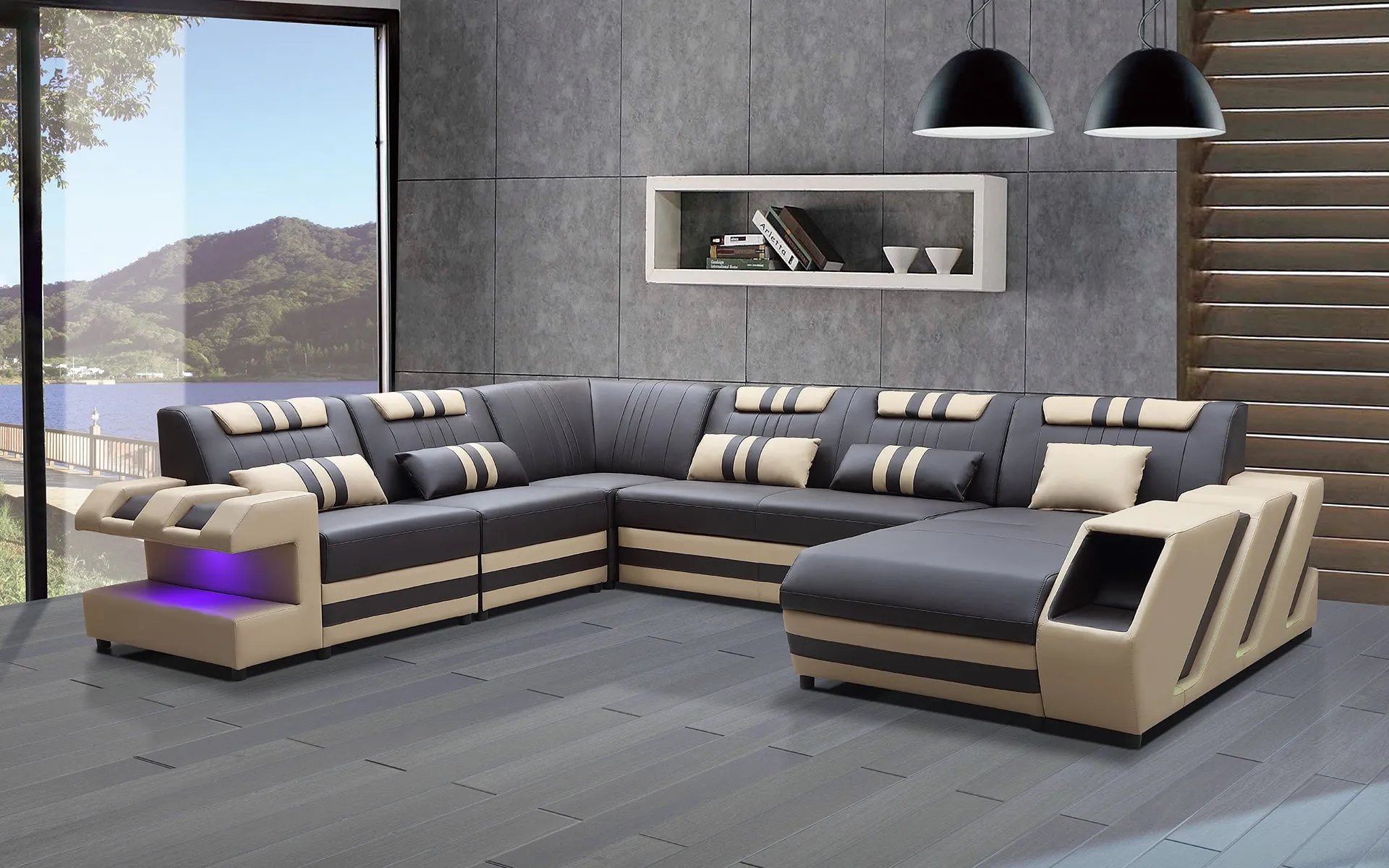 Neptune Modern Leather Sectional with LED Light