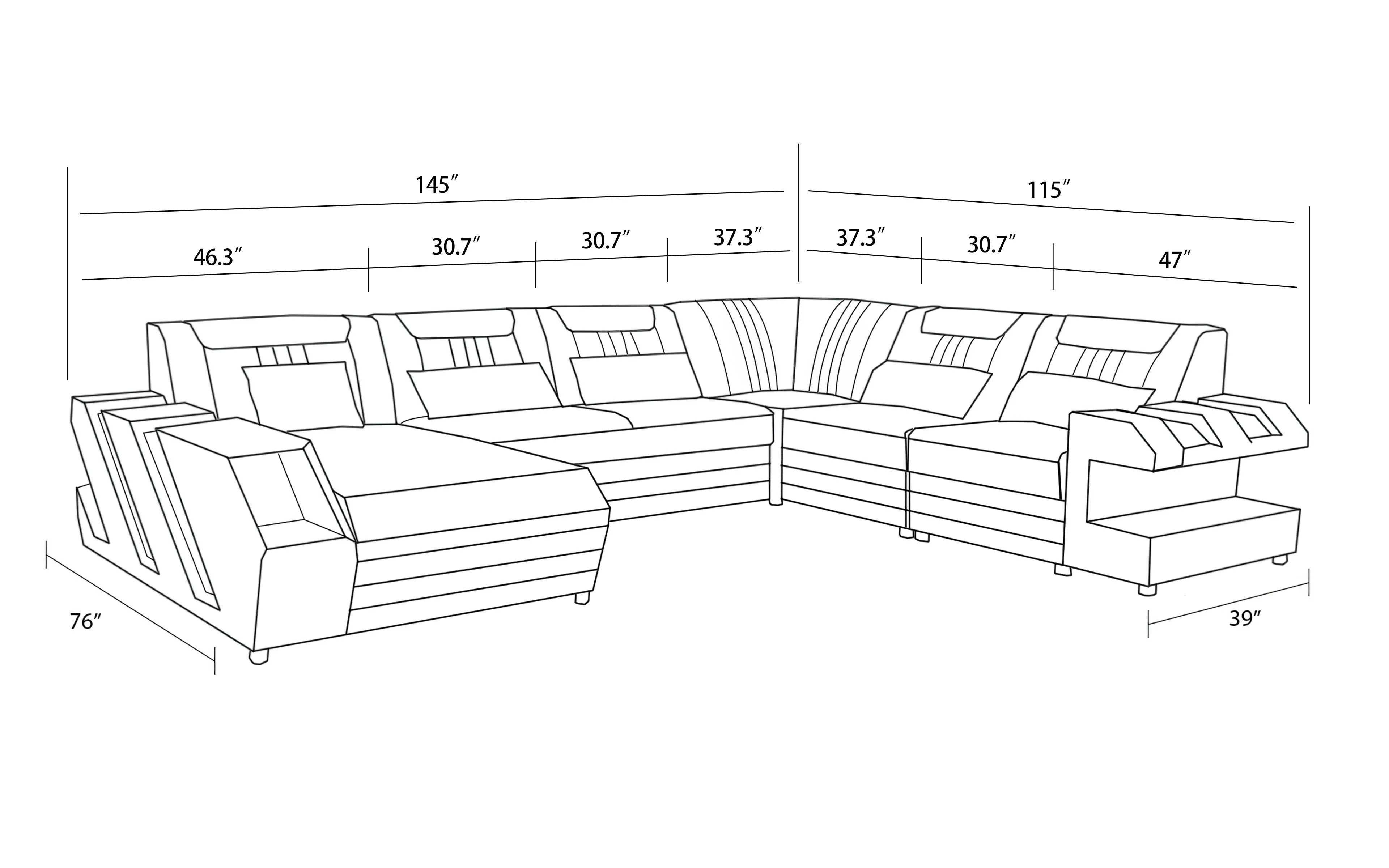 Neptune Modern Leather Sectional with LED Light