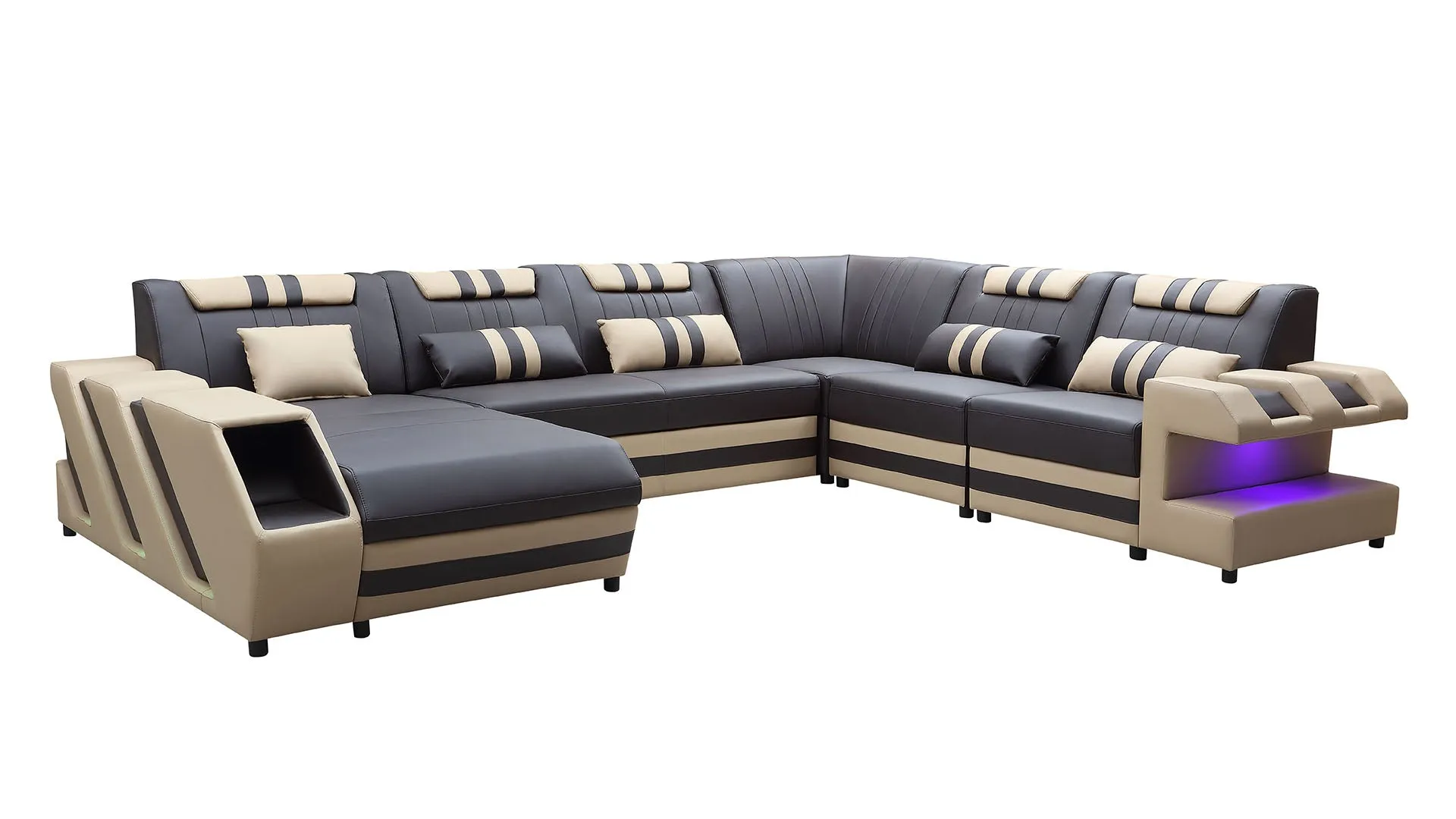 Neptune Modern Leather Sectional with LED Light