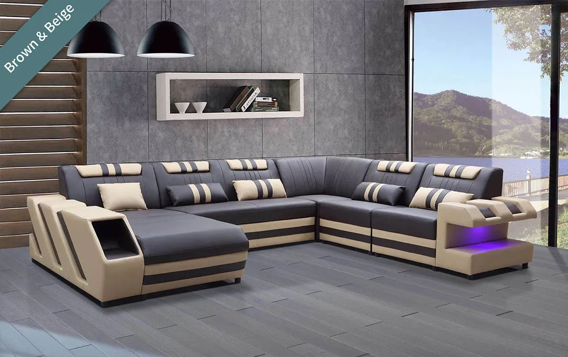 Neptune Modern Leather Sectional with LED Light