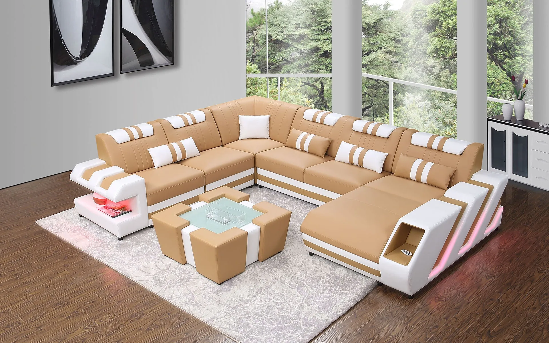 Neptune Modern Leather Sectional with LED Light