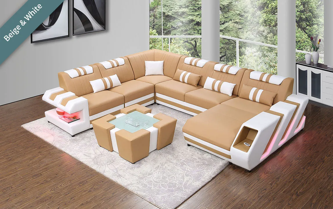 Neptune Modern Leather Sectional with LED Light