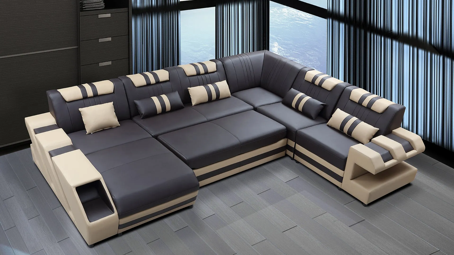 Neptune Modern Leather Sectional with LED Light