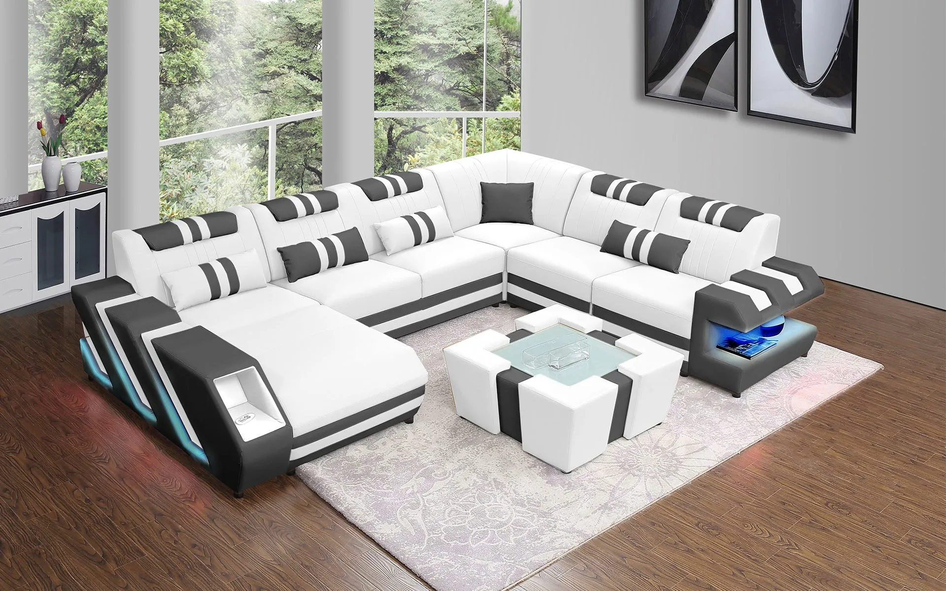 Neptune Modern Leather Sectional with LED Light