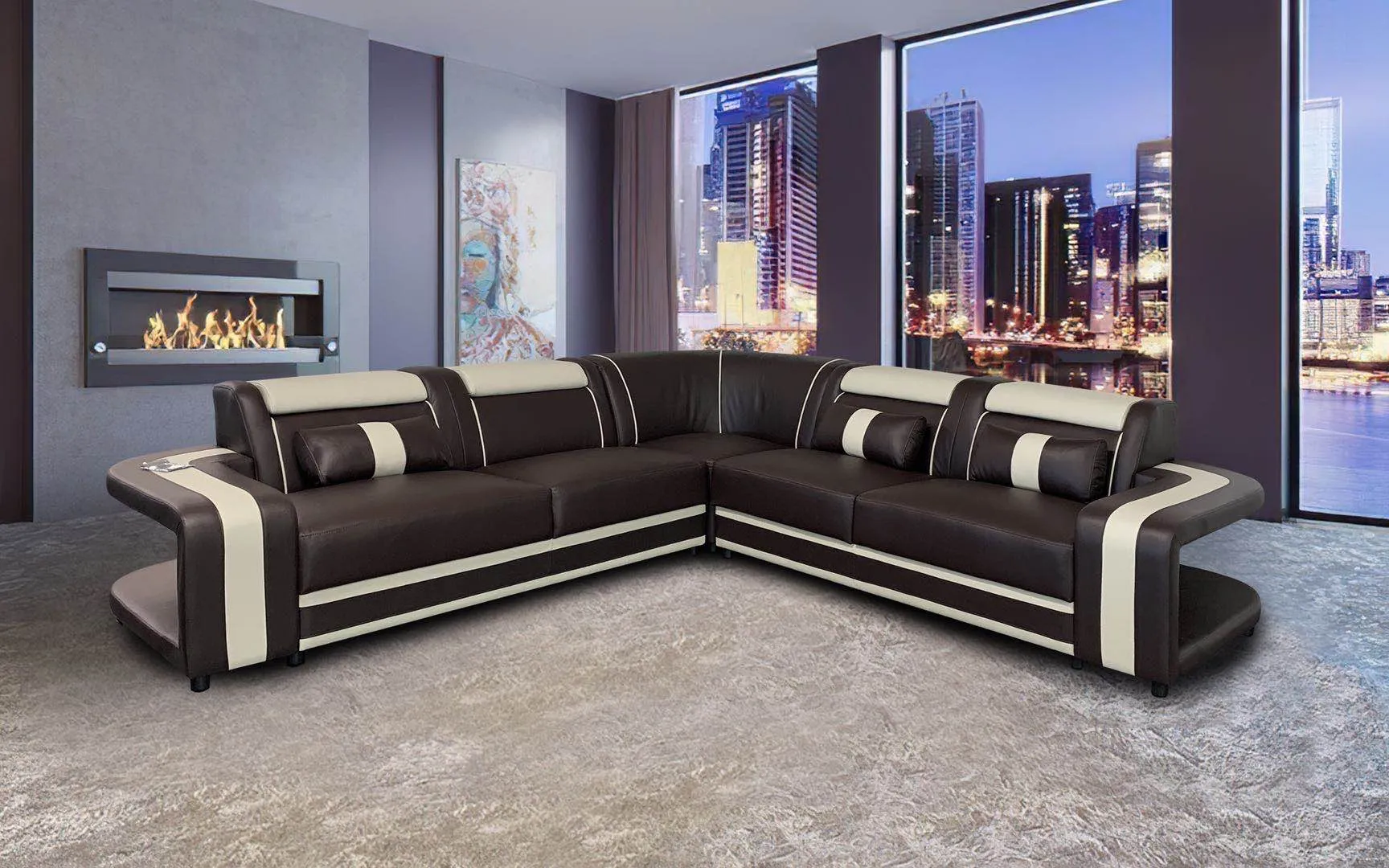 Norma Beige & Dark Brown Modern Leather Sectional