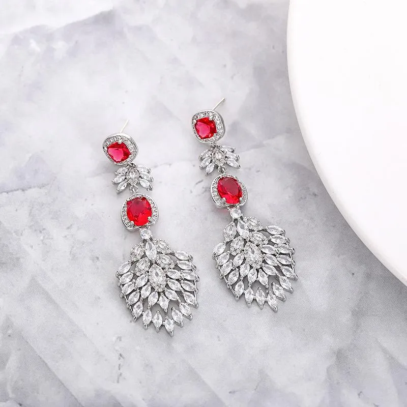 【ODN-E2166】 2022 Trendy Red Drop-shaped Zircon Earrings Female S925 Silver Needle Light Luxury Heavy Industry High-end Earrings