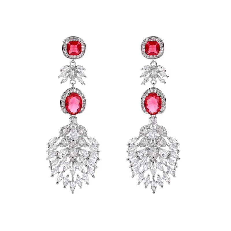 【ODN-E2166】 2022 Trendy Red Drop-shaped Zircon Earrings Female S925 Silver Needle Light Luxury Heavy Industry High-end Earrings