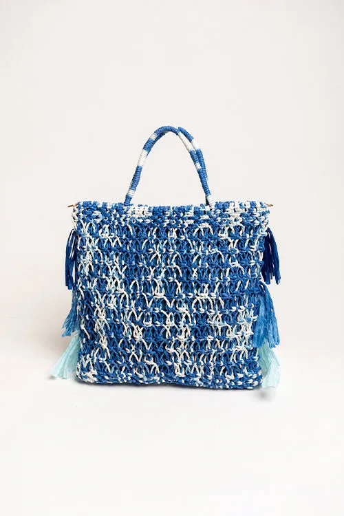 One 'O' Eight Knots Moonlit Raffia Bag - Cobalt Blue