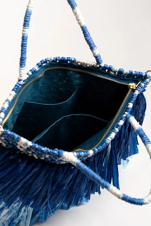 One 'O' Eight Knots Moonlit Raffia Bag - Cobalt Blue