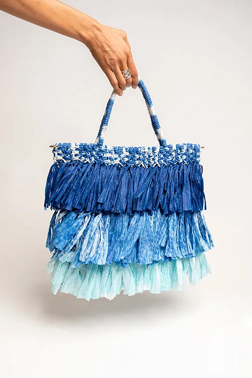 One 'O' Eight Knots Moonlit Raffia Bag - Cobalt Blue