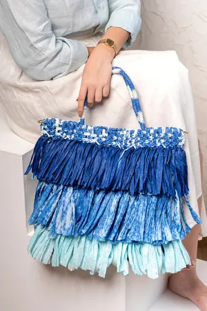 One 'O' Eight Knots Moonlit Raffia Bag - Cobalt Blue