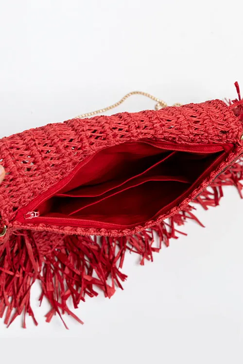 One 'O' Eight Knots Poppy Raffia Bag