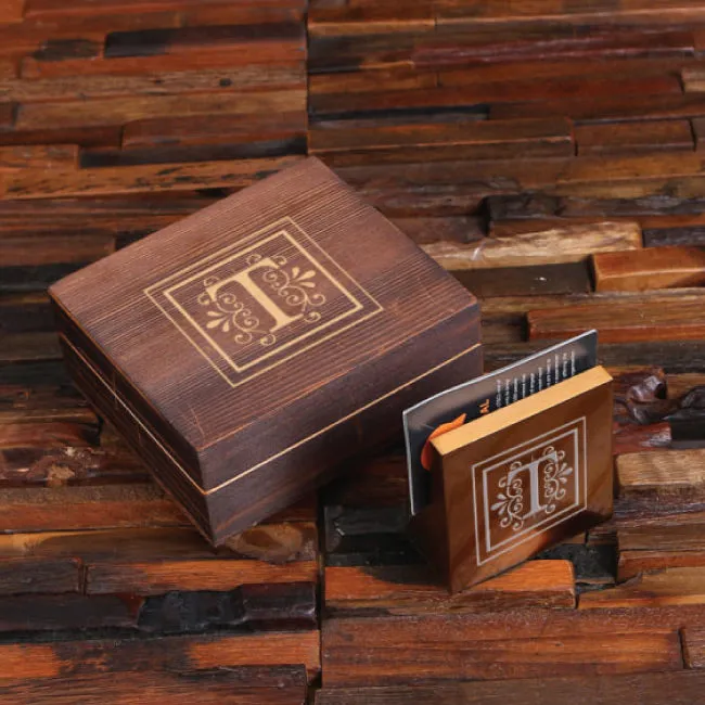 Personalized Metal Desktop Square Business Card Holder And Wood Gift Box