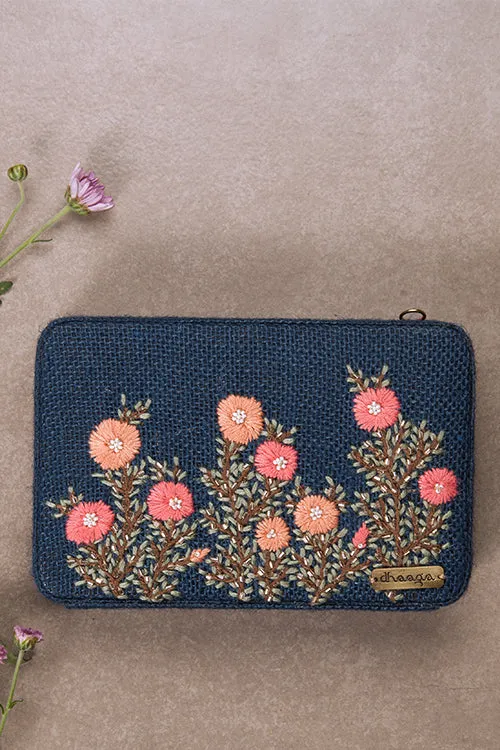 Pink Buttercups Navy
 Box Clutch